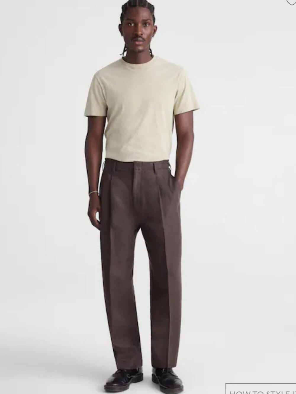 Madewell Double-Pleated Trousers in Linen-Cotton Blend NZ162 Size 34 NWT Brown